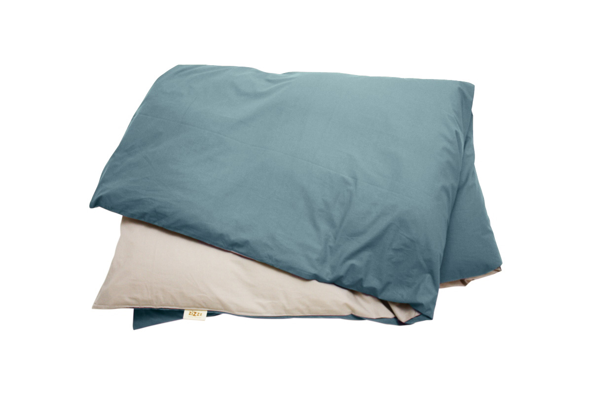 Duvetbezug aus Perkal – 200x210cm – Beige & Blaugrün – Mit Reissverschluss