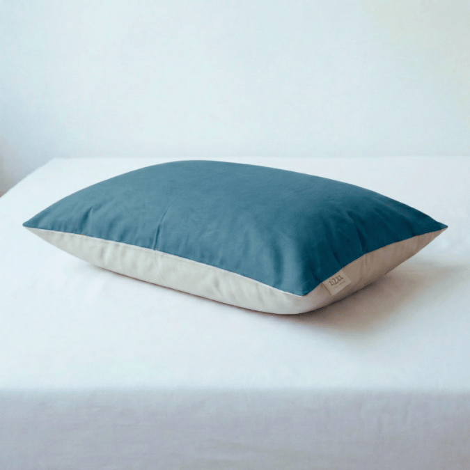 Perkal Kissenbezug – 40x60cm – Blaugrün & Beige