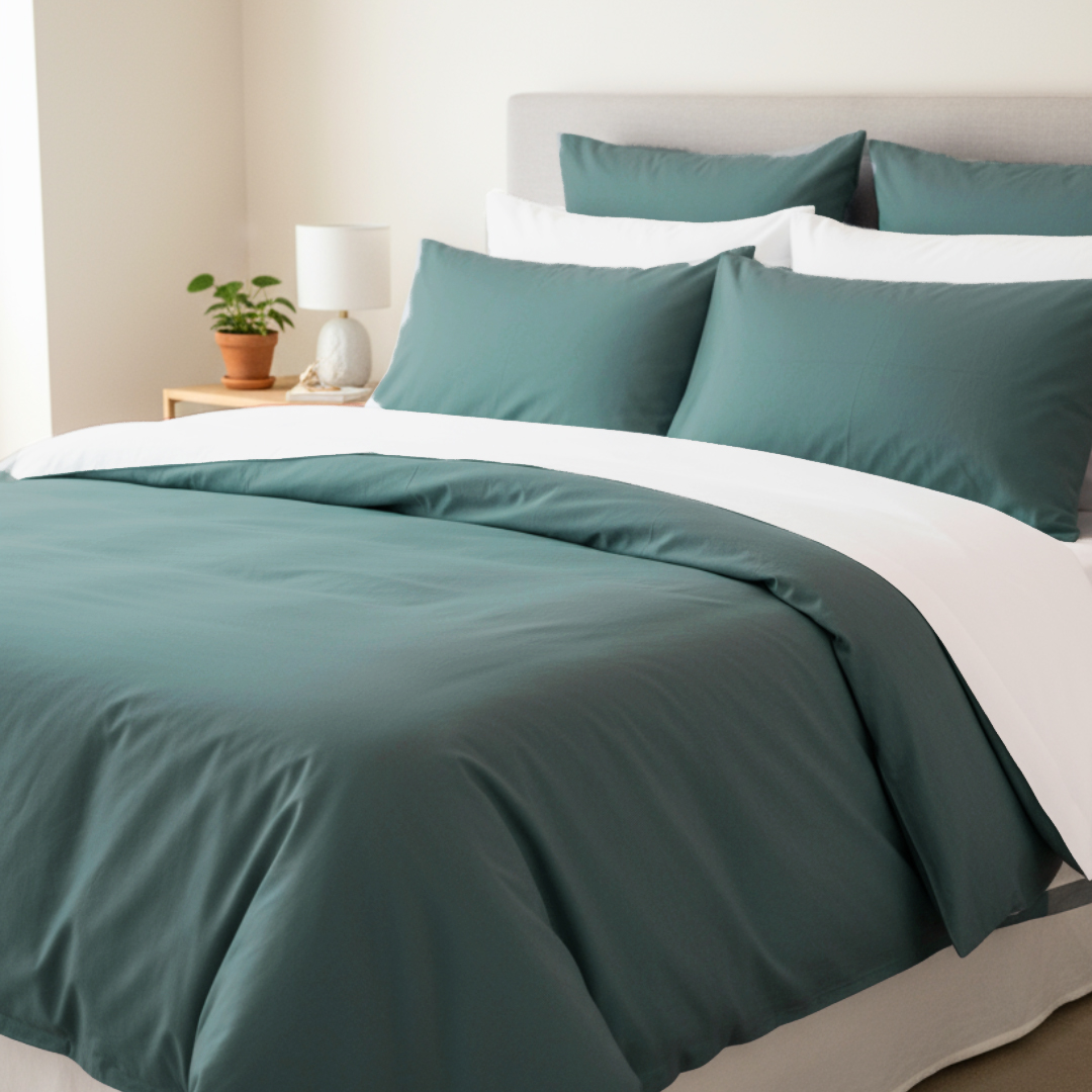 Duvetbezug aus Perkal – 140x200cm – Weiss & Blaugrün – Mit Reissverschluss