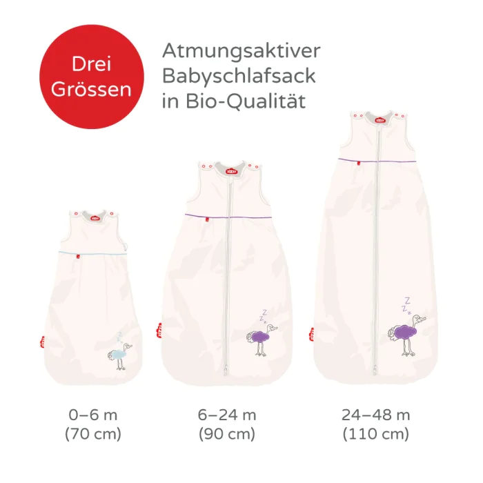 Bio-Babyschlafsack Bird Dodo Lola / Aus Bio-Baumwolle & Swisswool / 70 cm, 90 cm, 110 cm