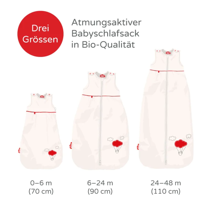 Bio-Babyschlafsack Roter Luftballon / Aus Bio-Baumwolle & Swisswool / 70 cm, 90 cm, 110 cm