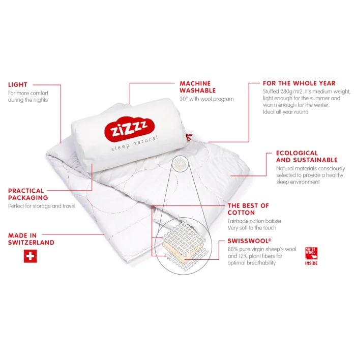 Duvet – Swisswool Füllung – 240x260cm – 4 Jahreszeiten