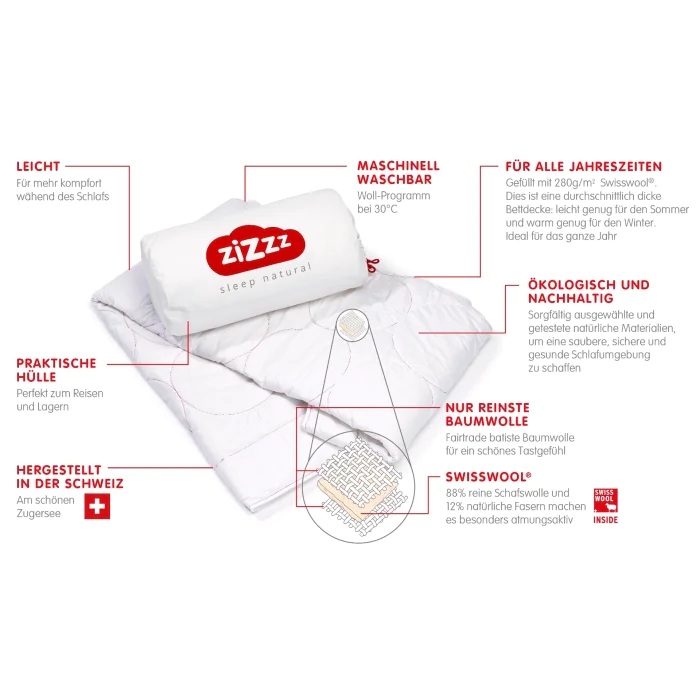 Duvet – Swisswool Füllung – 160x210cm – 4 Jahreszeiten
