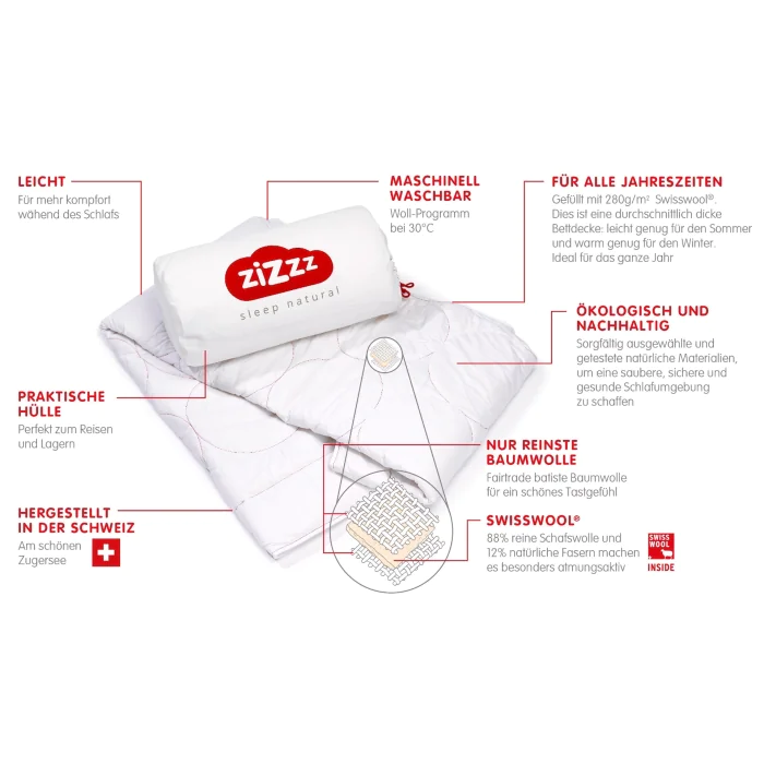 Duvet – Swisswool Füllung – 150x200cm – 4 Jahreszeiten