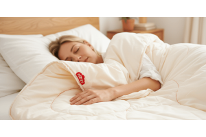 Woman asleep under a Zizzz Swisswool duvet