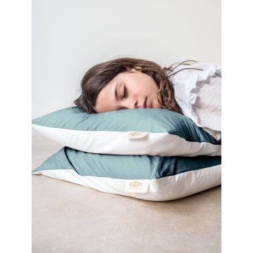 Organic Cotton Percale Pillowcase – White/Teal – different sizes available