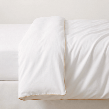 Percale Duvet Cover – 160x210cm – White With Beige Trim – With zipper