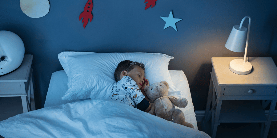 Nightlight glowing in a kids bedroom