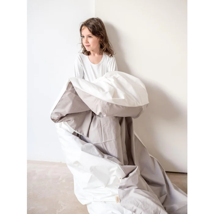 Percale Duvet Cover – 240x240cm – White & Beige – With zipper