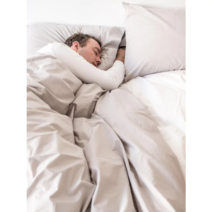Percale Duvet Cover – 240x240cm – White & Beige – With zipper