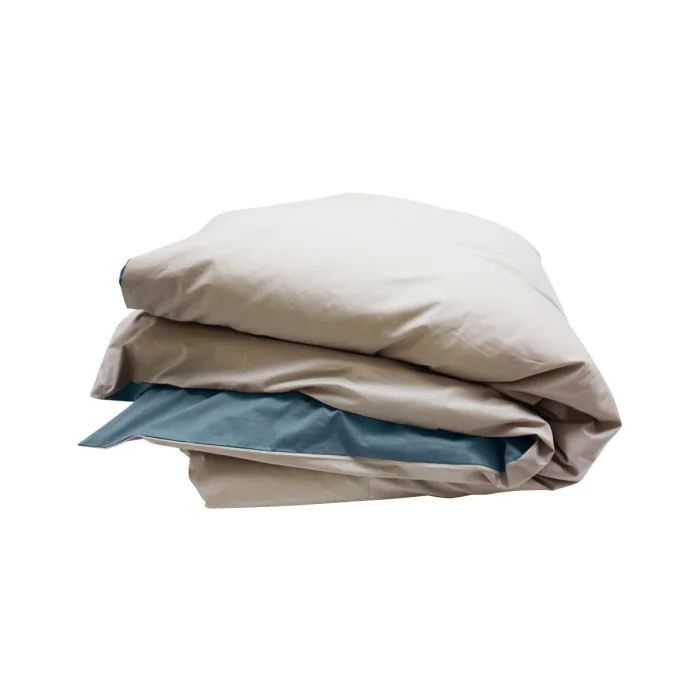 Percale Duvet Cover – 240x240cm – Beige & Teal – With zipper