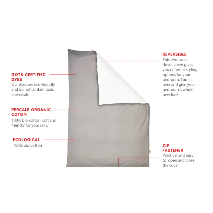Percale Duvet Cover – 240x240cm – White & Beige – With zipper