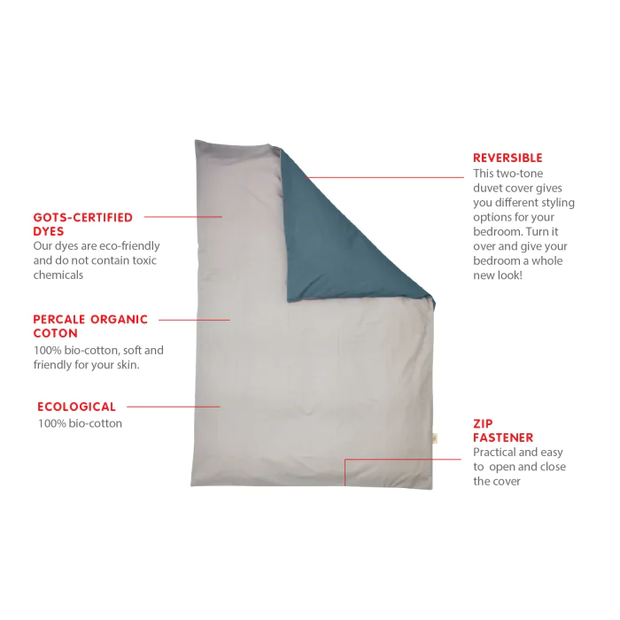 Percale Duvet Cover – 240x240cm – Beige & Teal – With zipper