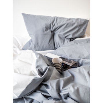 Housse de duvet en percale – 140x200cm – Blanc & Gris – avec fermeture éclair