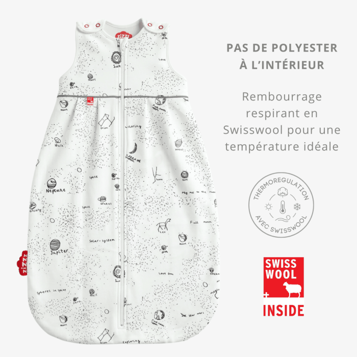 Gigoteuse bébé Space Odyssey 2 | En coton bio et laine suisse | 0-6m, 6-24m, 24-48m en laine Swisswool et coton bio – Zizzz Gigoteuse bébé Space Odyssey 2 | En coton bio et laine suisse | 0-6m, 6-24m, 24-48m en laine Swisswool et coton bio – Zizzz