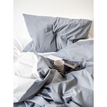 Housse de duvet en percale – 240x240cm – Blanc & Gris – avec fermeture éclair