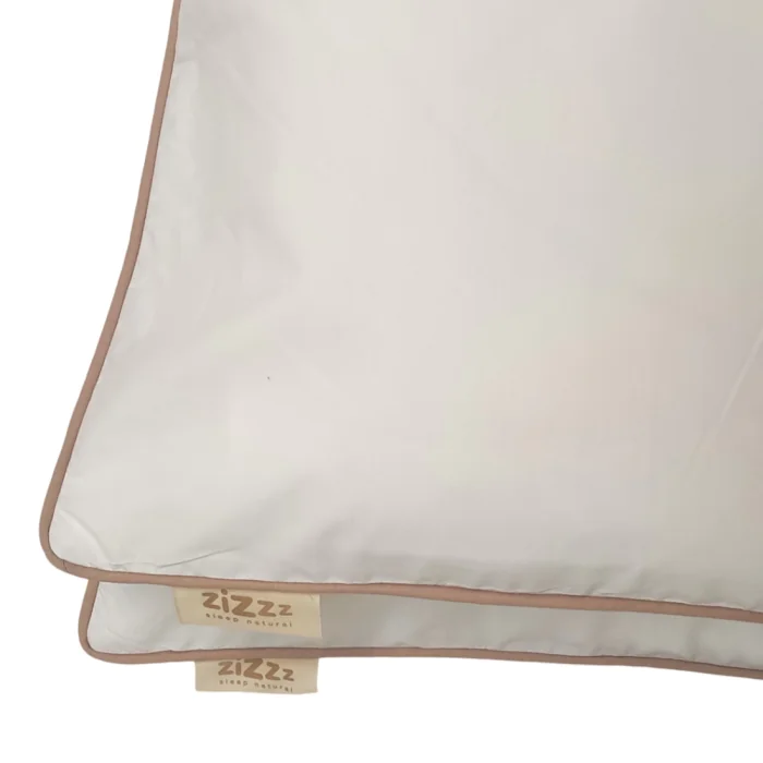  Taie d’oreiller en coton Percale bio – Blanc avec une bordure beige 