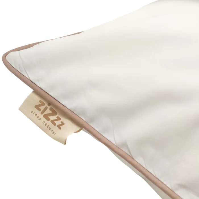  Taie d’oreiller en coton Percale bio – Blanc avec une bordure beige 