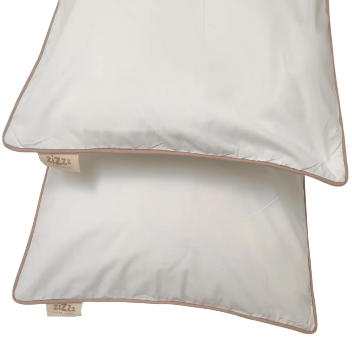  Taie d’oreiller en coton Percale bio – Blanc avec une bordure beige 
