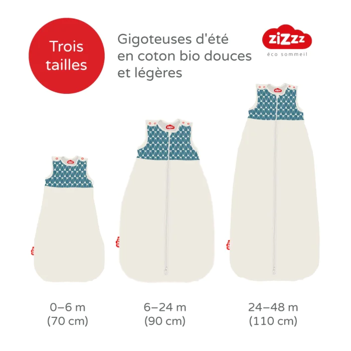 Gigoteuse d'été écologique Little Leaves | En coton biologique doux | 0-6m, 6-24m, 24-48m