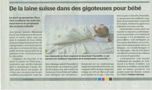 Photo de l'article sur Zizzz dans le journal "La tribune de Genève"