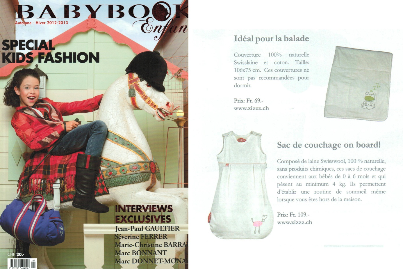 Photo de la couverture et de l'article sur Zizzz du magazine suisse "Babybook"